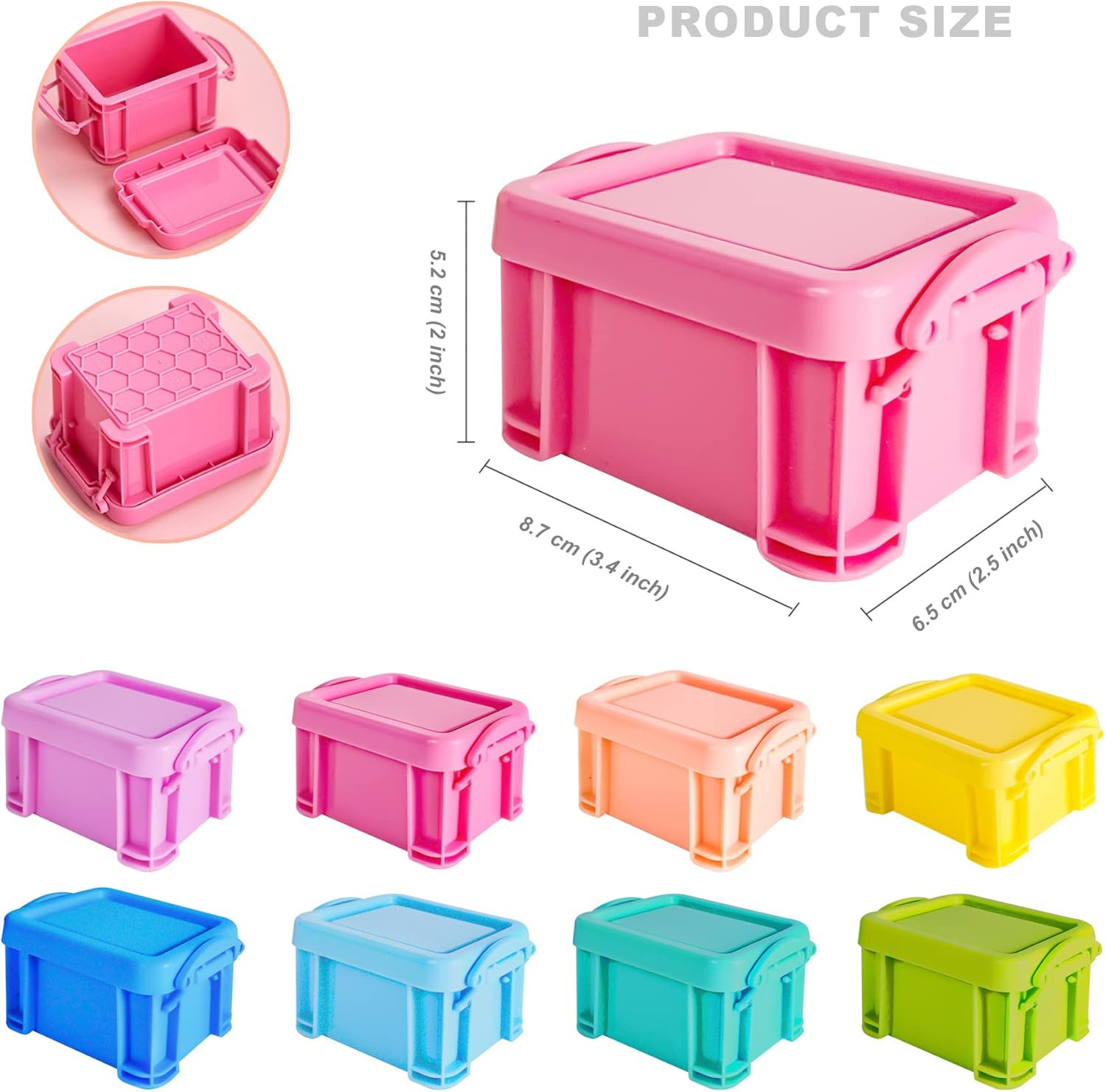 Cute Small Stackable Mini Storage Box with Lid, 8 Kinds of Macaron Color Plastic