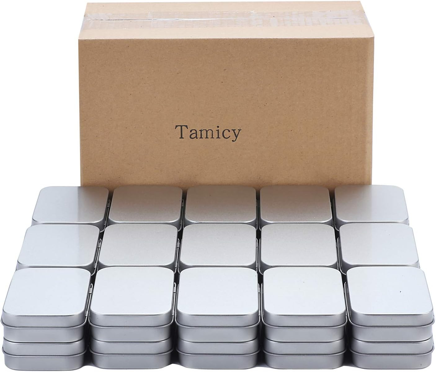 Metal Rectangular Empty Hinged Tins, Pack of 40, Silver | Mini Portable Box Smal