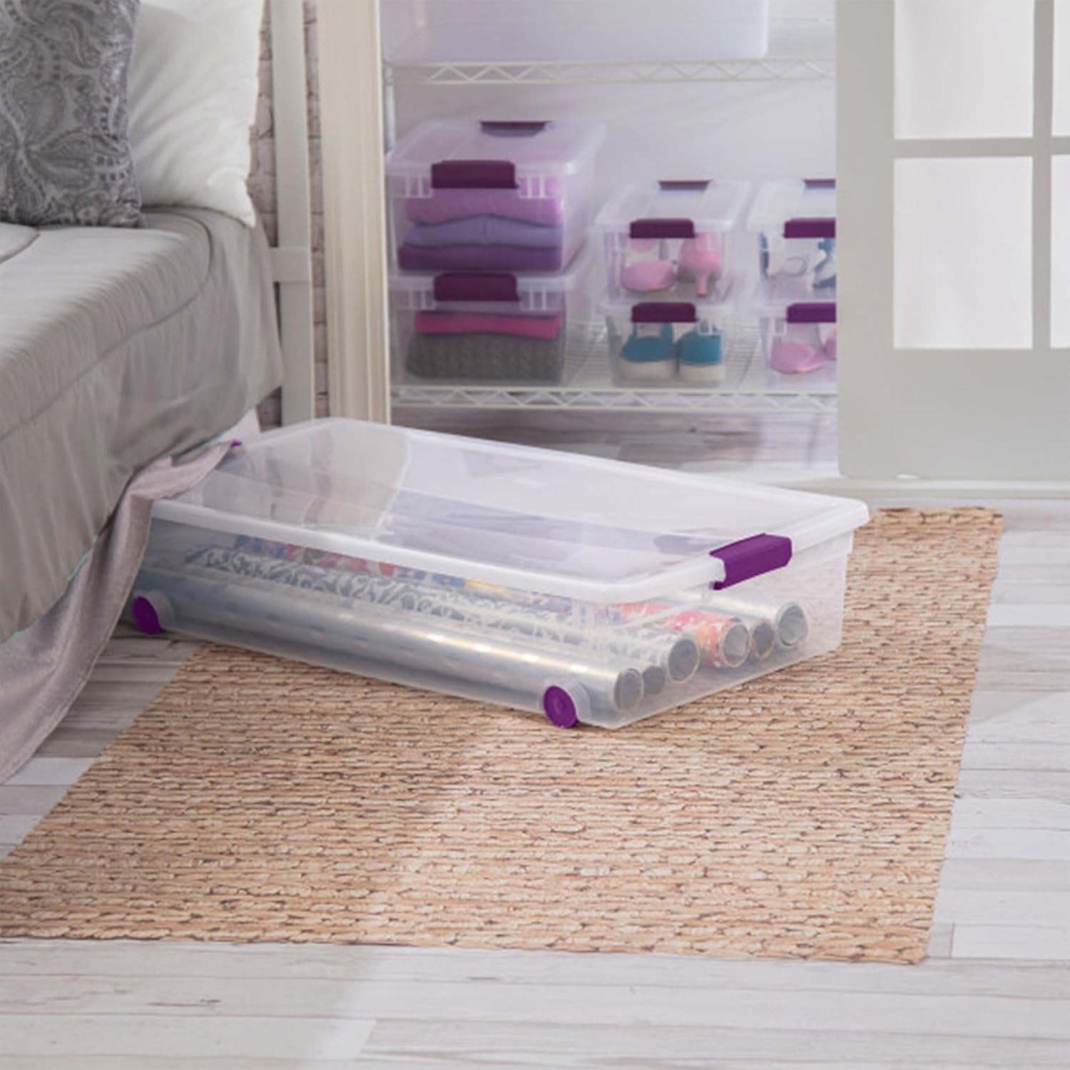 4-Pack 60 Quart ClearView Latch Box Wheeled Organizer Bins W/ Latching Lids