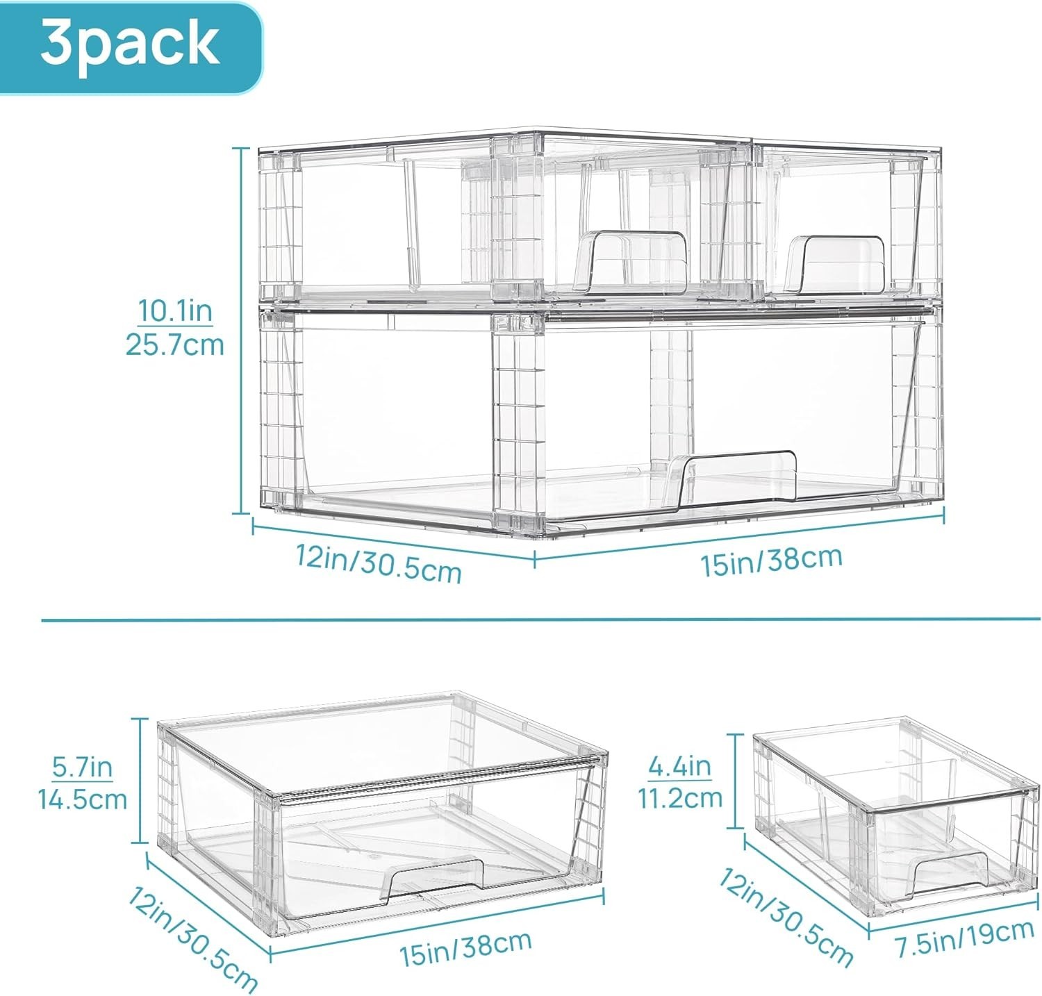 Effortless Organization with 3 Pack Stackable Drawers – Non-slip & Functional