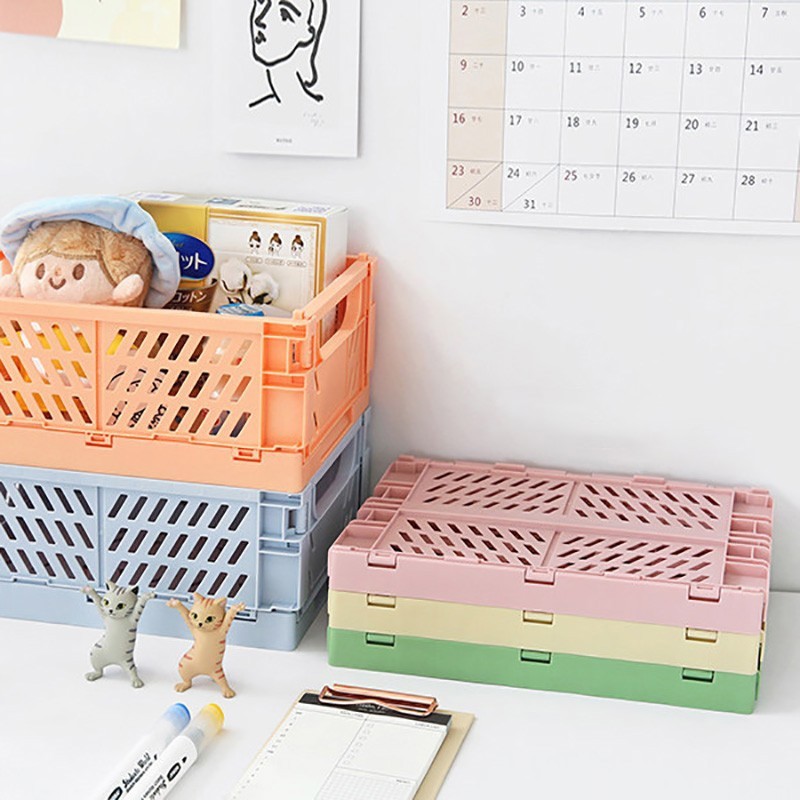 Folding Collapsible Storage Crates Plastic Basket Stacking Kitchen Store Boxes