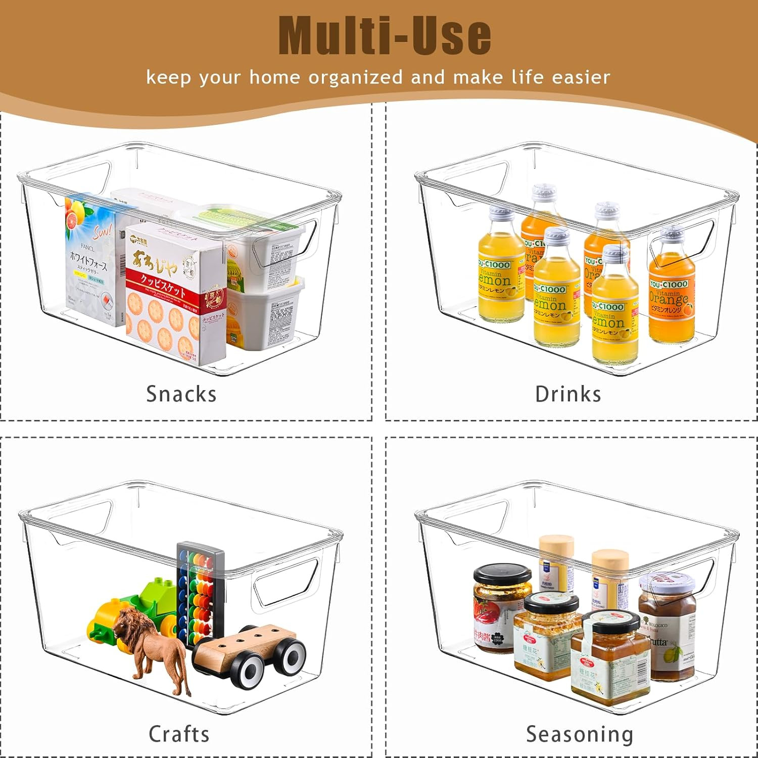 12 Pack Middle Stackable Storage Boxes for Storage and Organization, Clear Stora