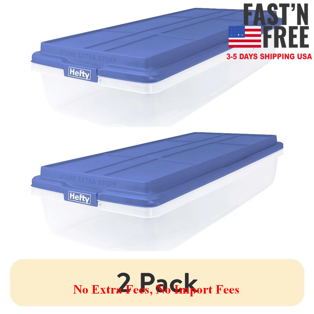 2 PACK Large 63 Quart Latching Storage Bin with Hi-Rise Lid, Clear Plastic