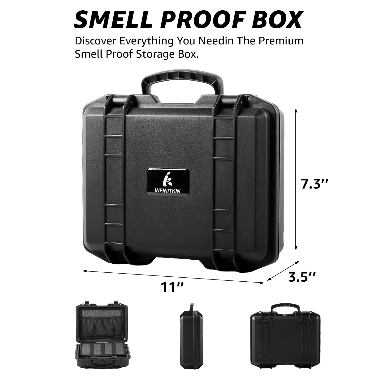 INFINITKIN Smell Proof Box, Large Airtight Storage Box with Medium, Black