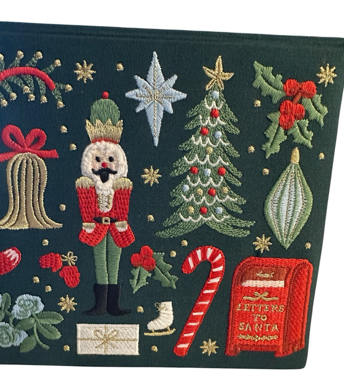 Rifle Paper Co. Embroidered Holiday Christmas Green Keepsake Card Box Santa