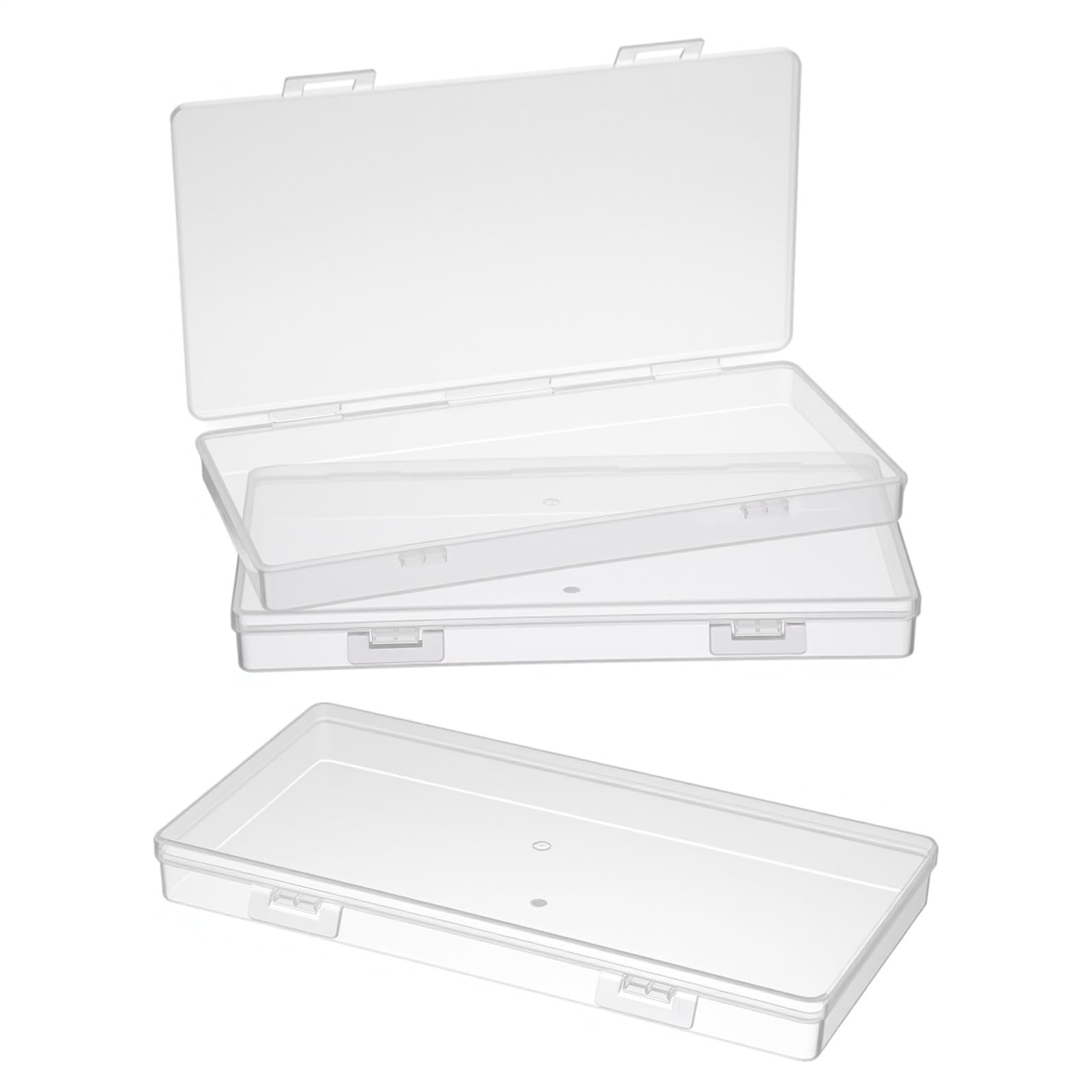 3pcs Mini Plastic Storage Box with Hinged Lid, 6.5×3.3in Clear Rectangle Dust