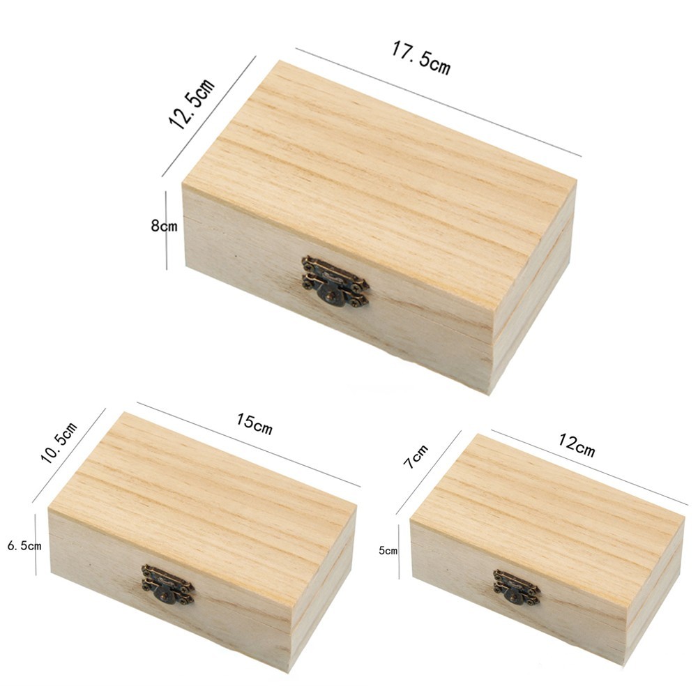 Plain Wood Wooden Square Hinged Storage Boxes Craft Box