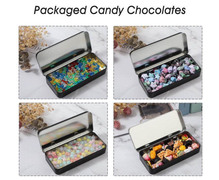 Metal Rectangular Empty Hinged Tin Box Containers Metal Tin Box for Home Storage
