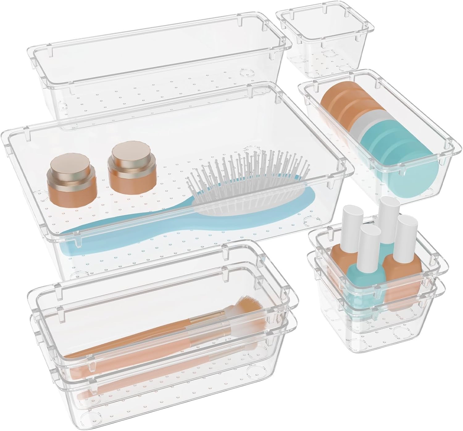 Clear Plastic Drawer Organizer Set 8 PCS – 4 Sizes Desk Storage Containers