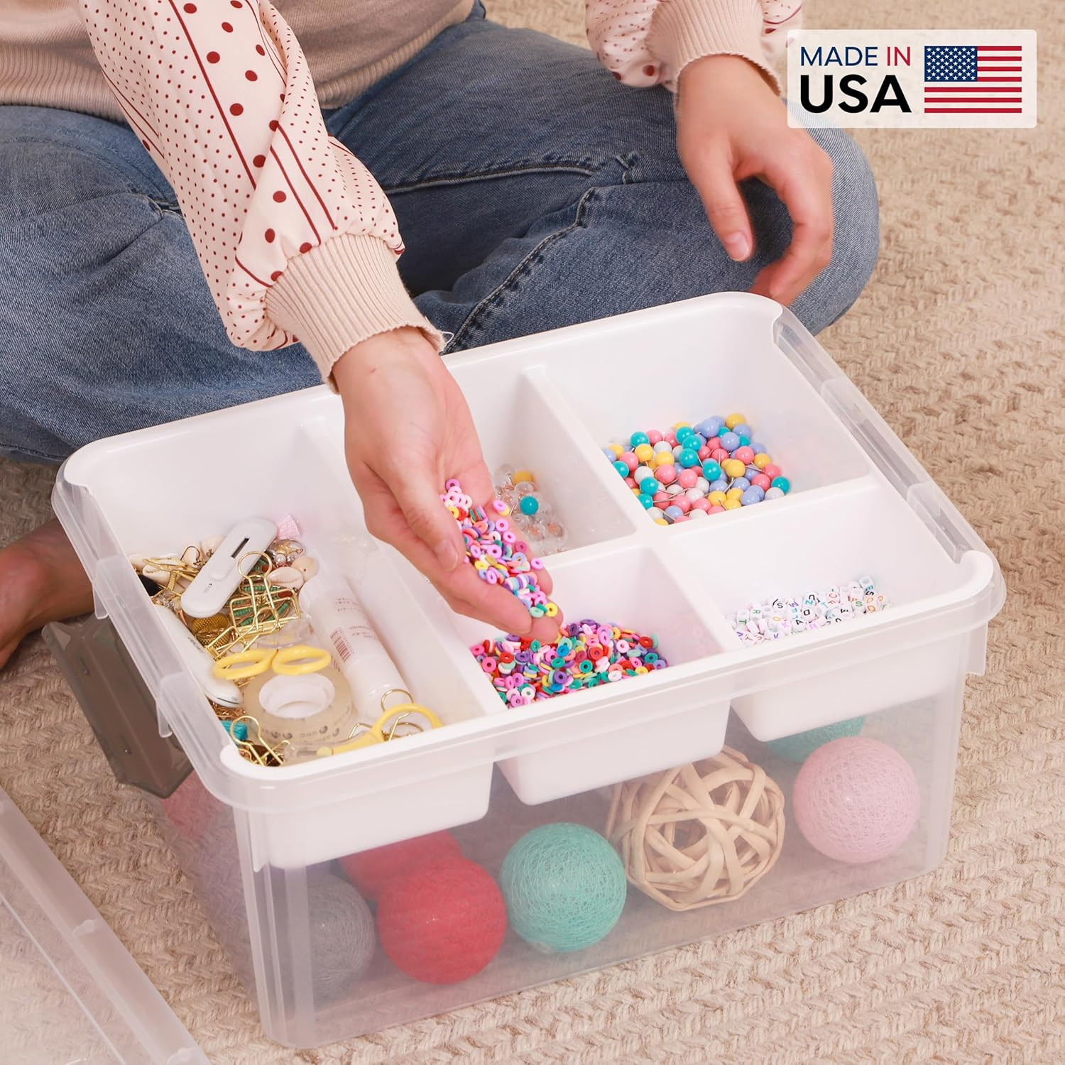17 QT Plastic Storage Box with Removable Tray Craft Organizers and Storage Clear