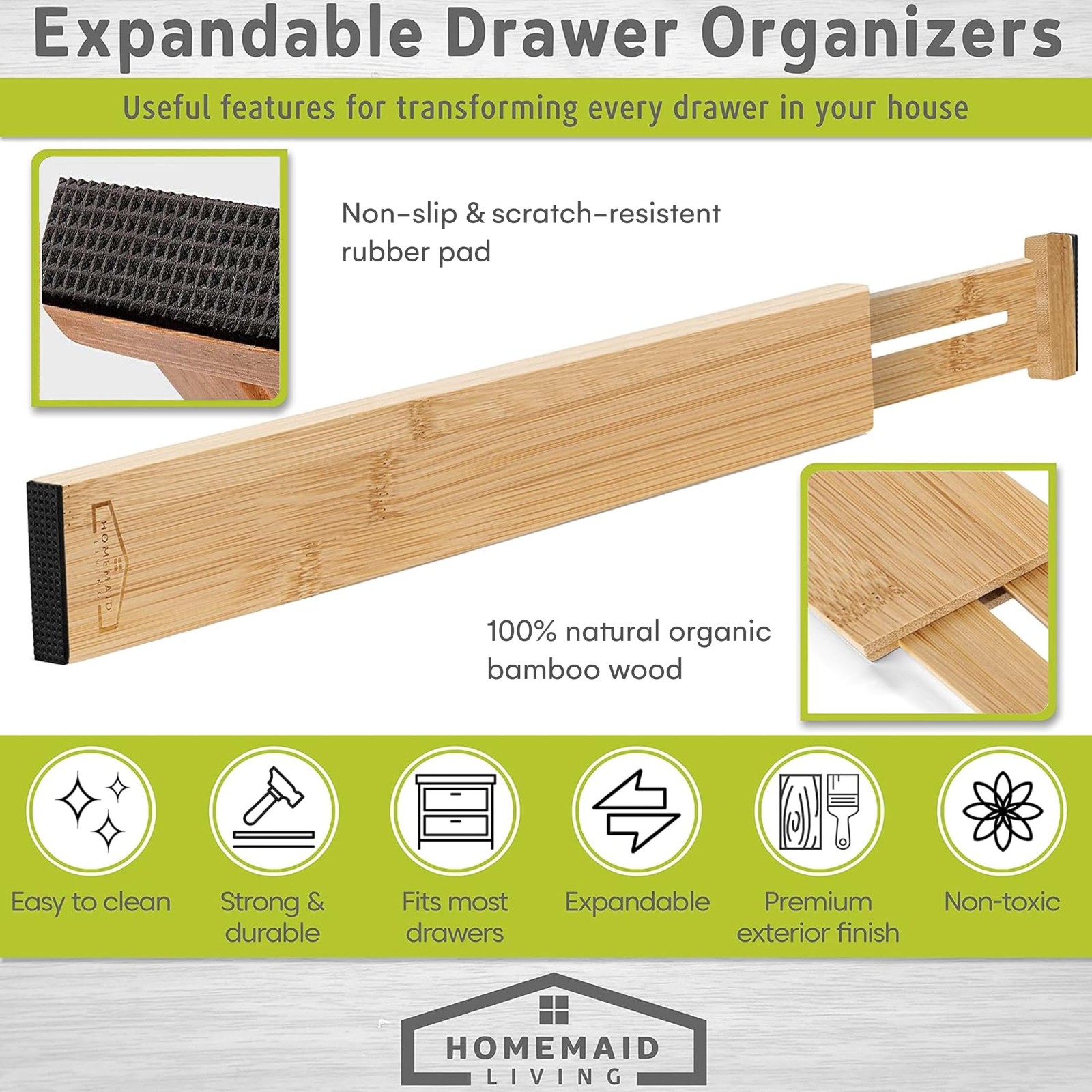 Homemaid Living Drawer Organizer Adjustable and Expandable – Ideal Drawer Div…
