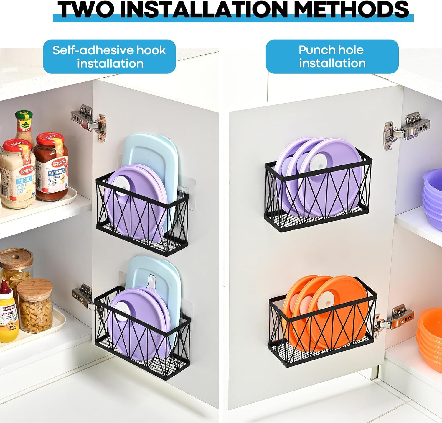 3 Pack Cabinet Organizer – Adhesive Lid Organizer Slim Space Wall Mounted inside