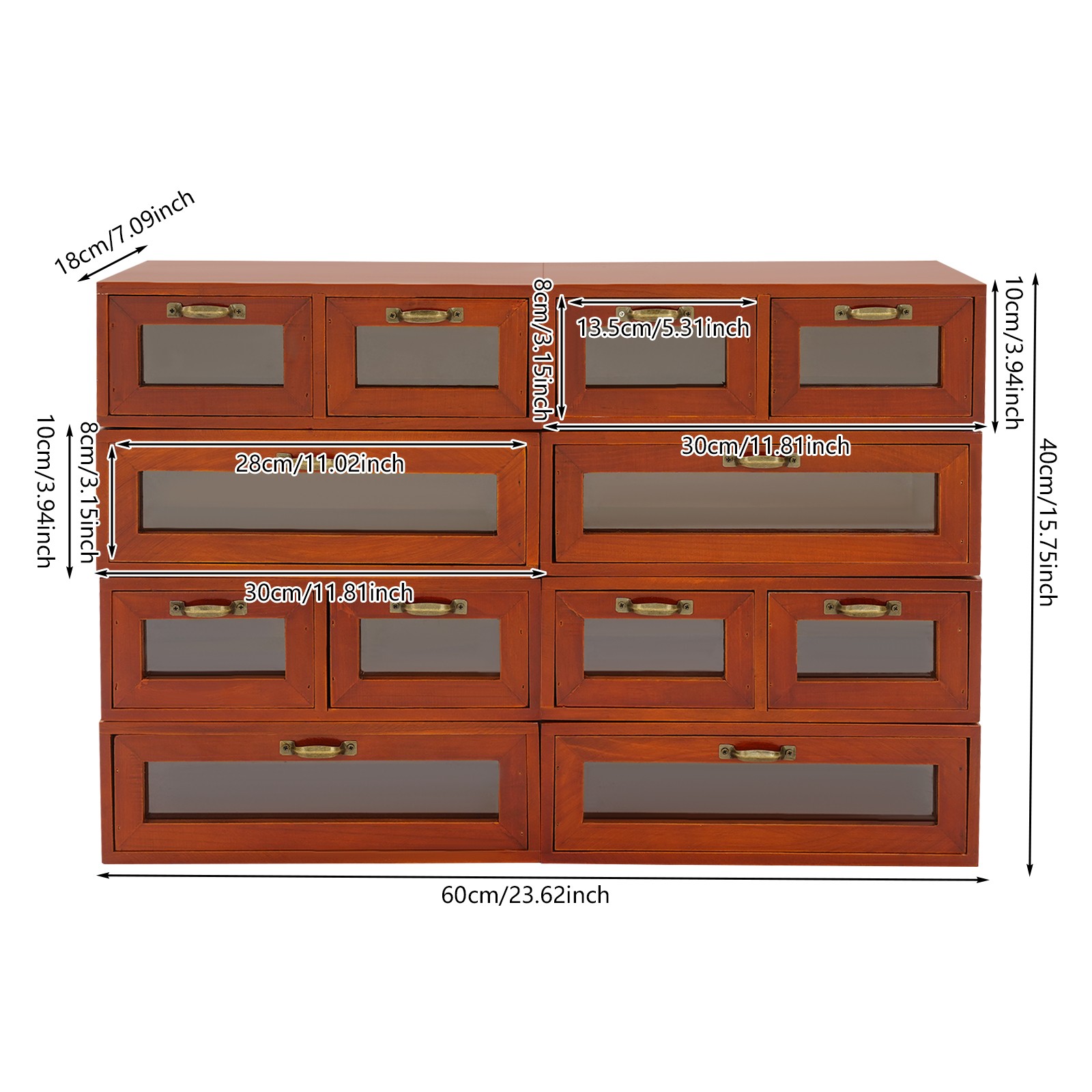 Vintage Wood Stackable Storage Box, Multi-Drawer Desktop Organizer W/ Handles