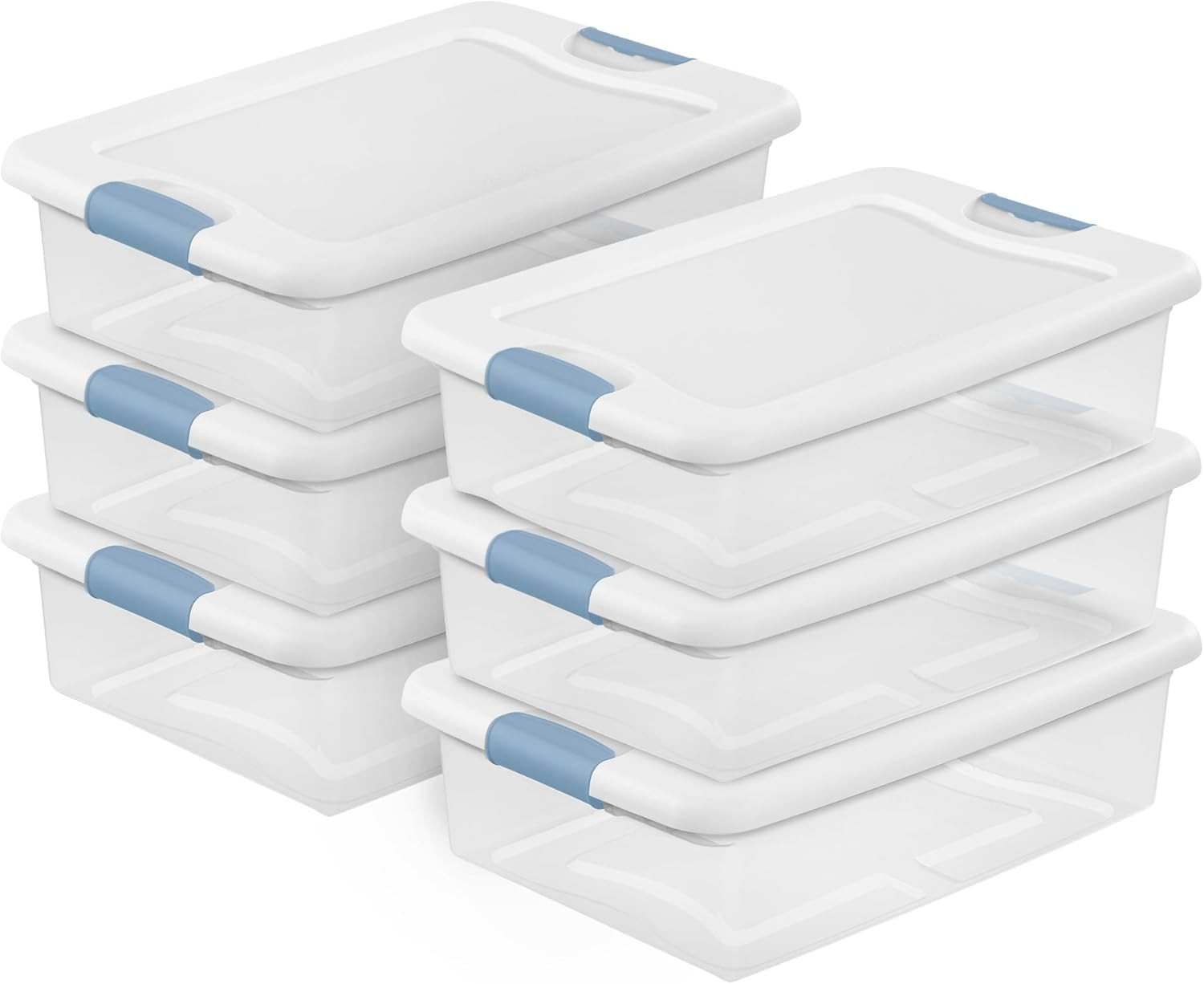 Latching Box with Lids for Home and Office, 32 Quart, 6-Pack | Heavy-Duty and St