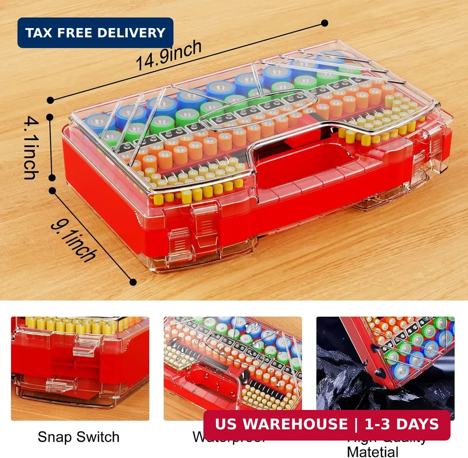 Battery Organizer Storage Holder Box Case with Tester – 285 Batteries Double-Sid
