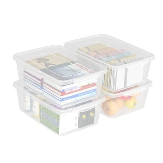 14 Quart Clear Plastic Storage Bin, Plastic Latching Containers with Lids, 4