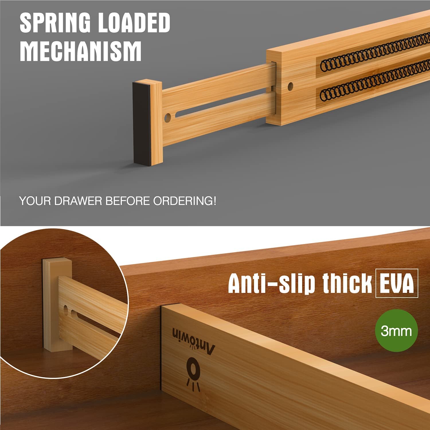Bamboo Drawer Dividers Organizers, Drawer Separators Splitter,17-22 inches Lo…