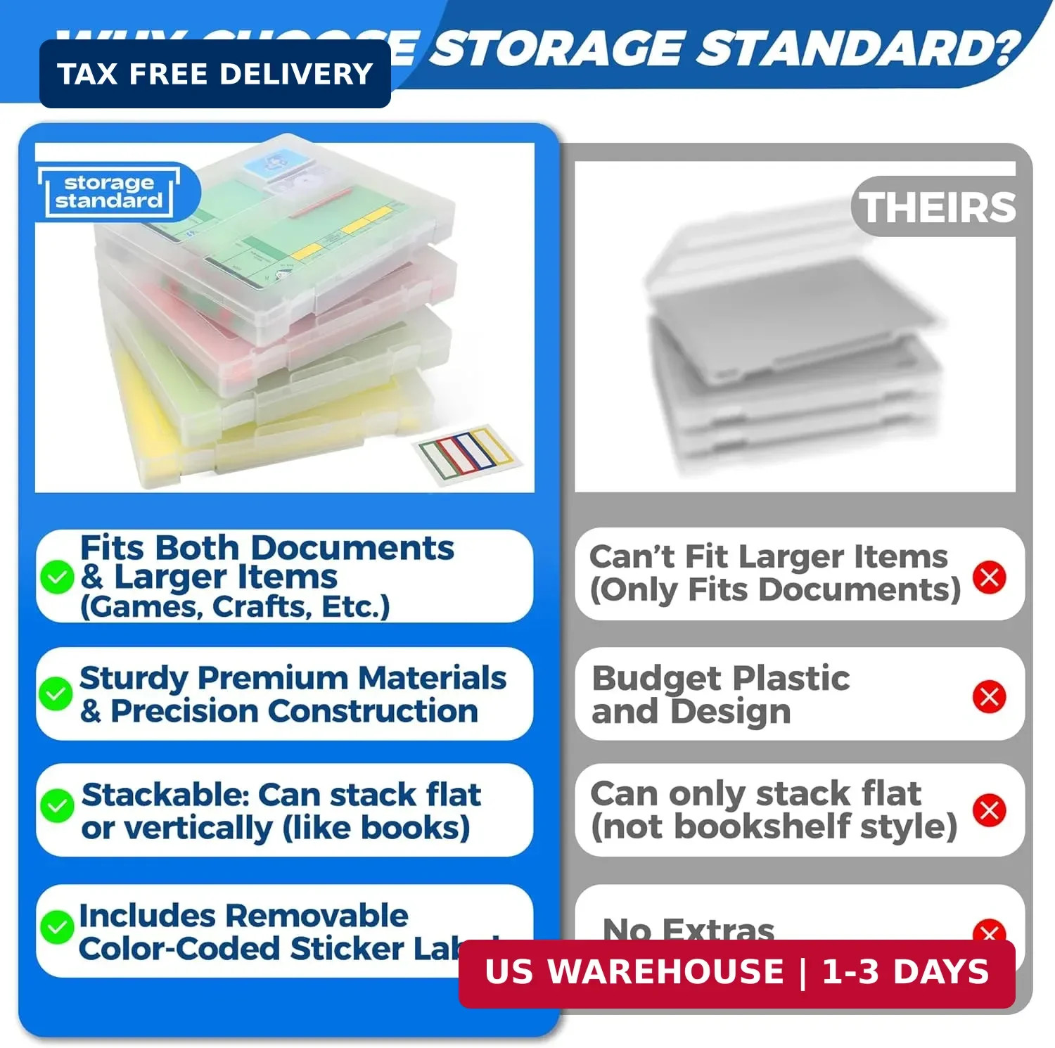 4-Pack Art & Craft Organizer Storage Case – Semi Transparent Stackable Plastic C