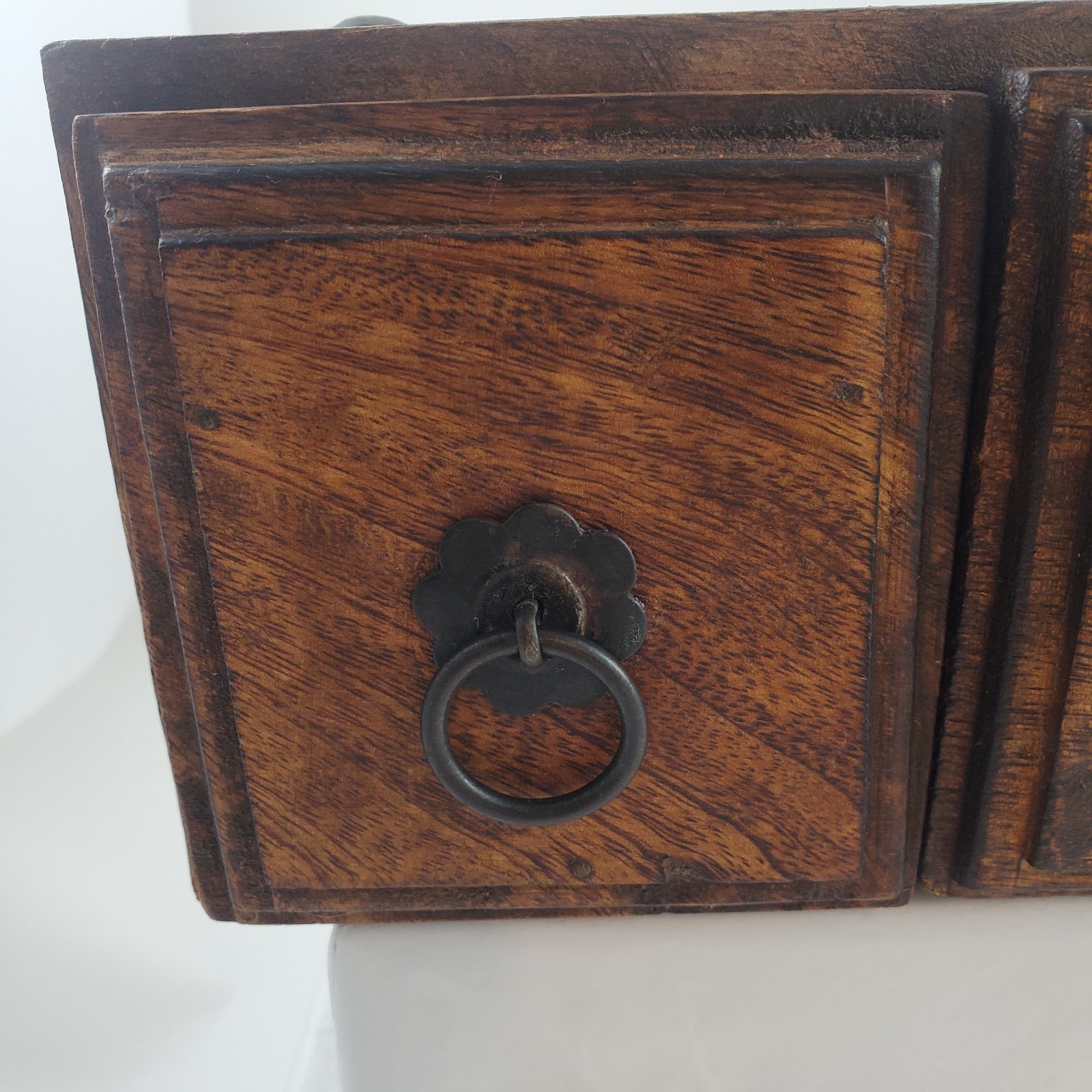 Vintage Wood Apothecary Tea Spice Box Carved Boho Jewelry Box Drawers Handmade