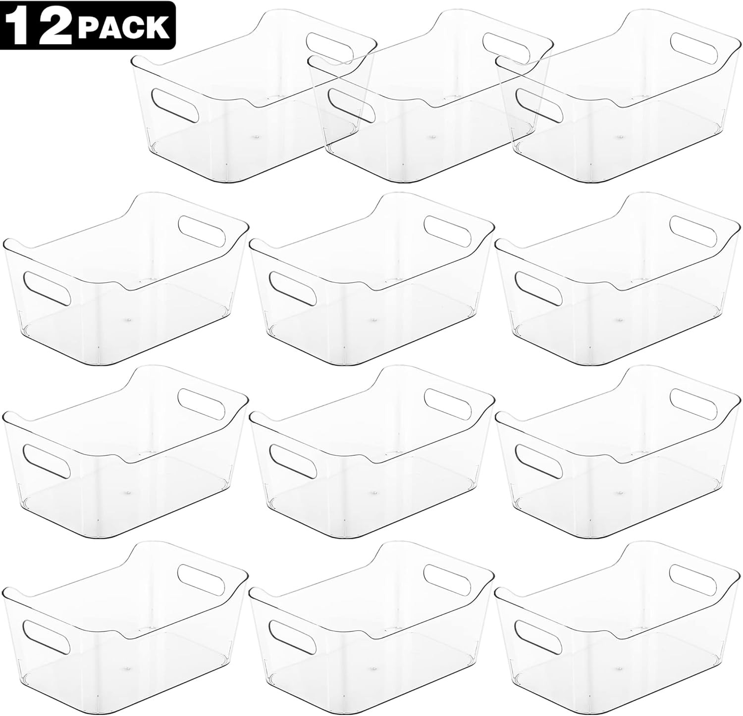 Tiawudi 12 Pack Plastic Storage Bins, Multi-Use Organizer Bins, Pantry Organizer