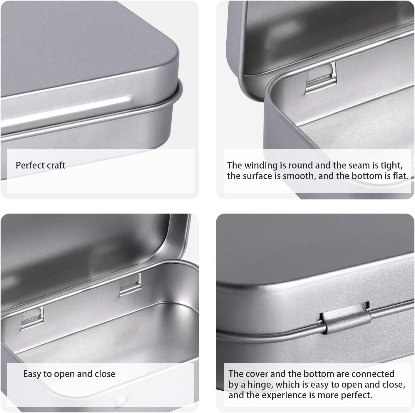 Metal Rectangular Empty Hinged Tins – Pack of 40 Silver Mini Portable Box Small