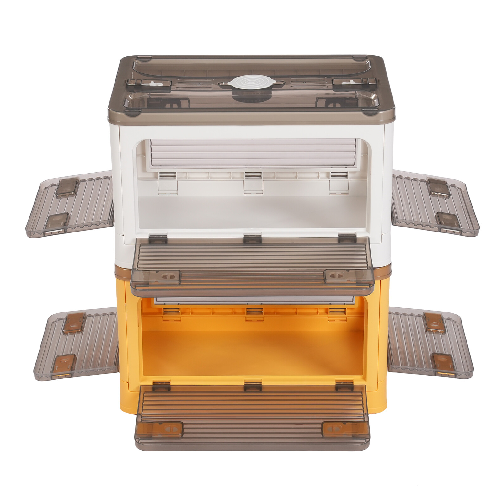 Foldable Plastic Storage Bin, Stackable Storage Box, Storage Box Yellow+White