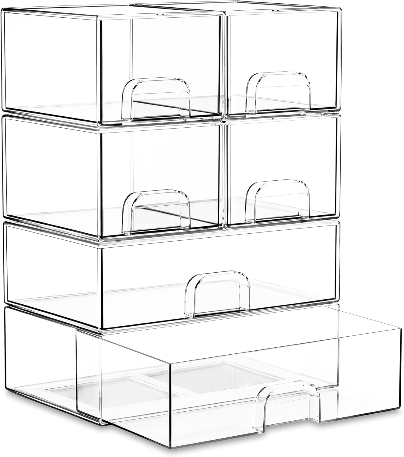 Stackable Storage Drawer Organizer Set of 6 for Bathroom Organizer Storage | Cle