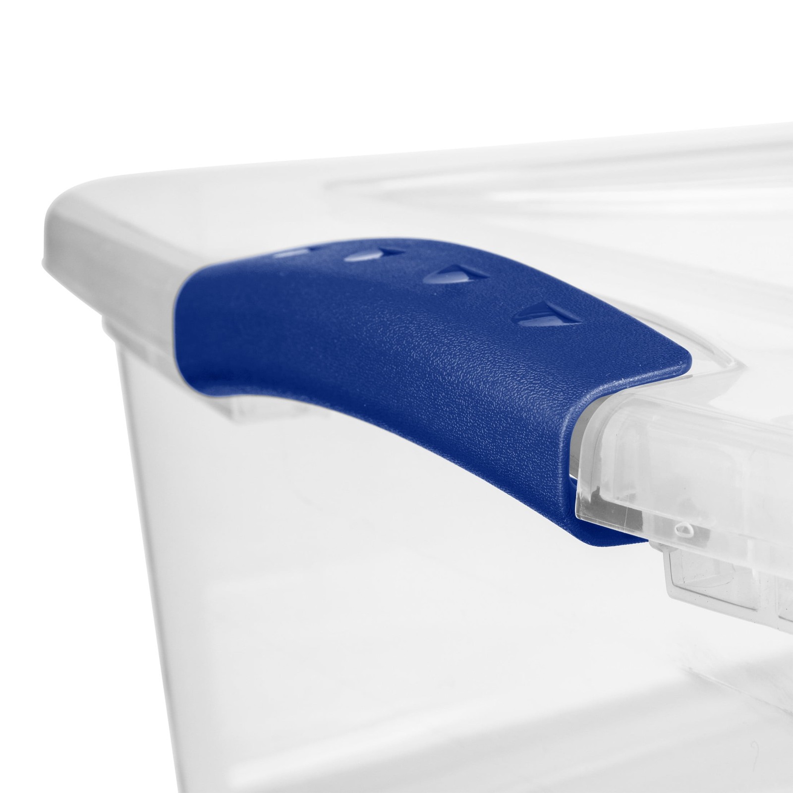 32 Quart Clear Storage Bin, Latching Lid Container, Blue