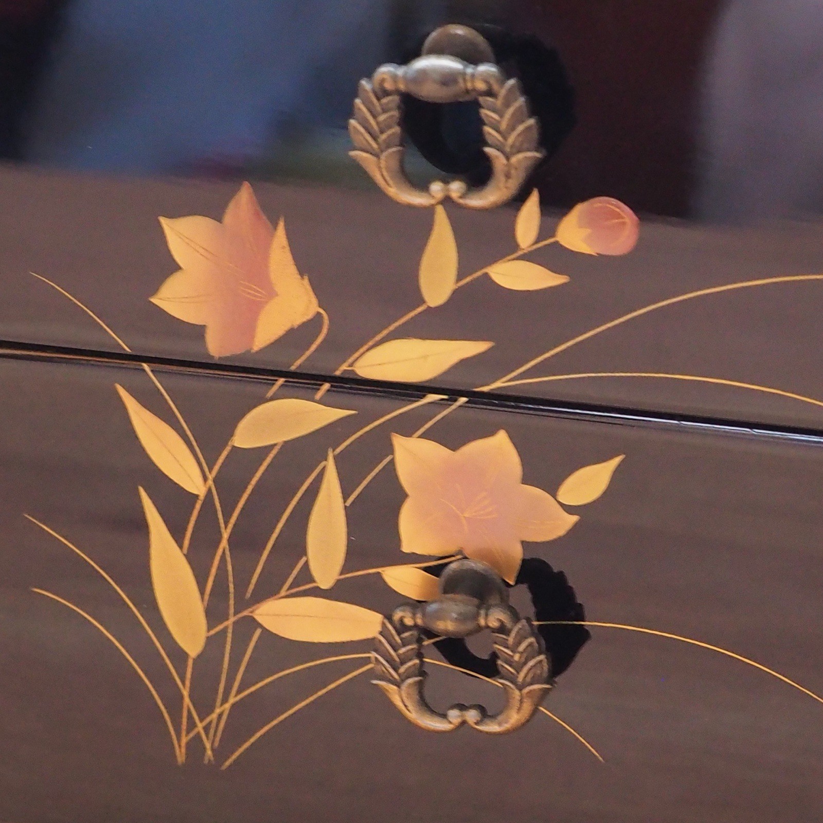 Japanese Shikkou Lacquer Mini Chest Tansu Drawer Gold Flower Floral Jewelry Case