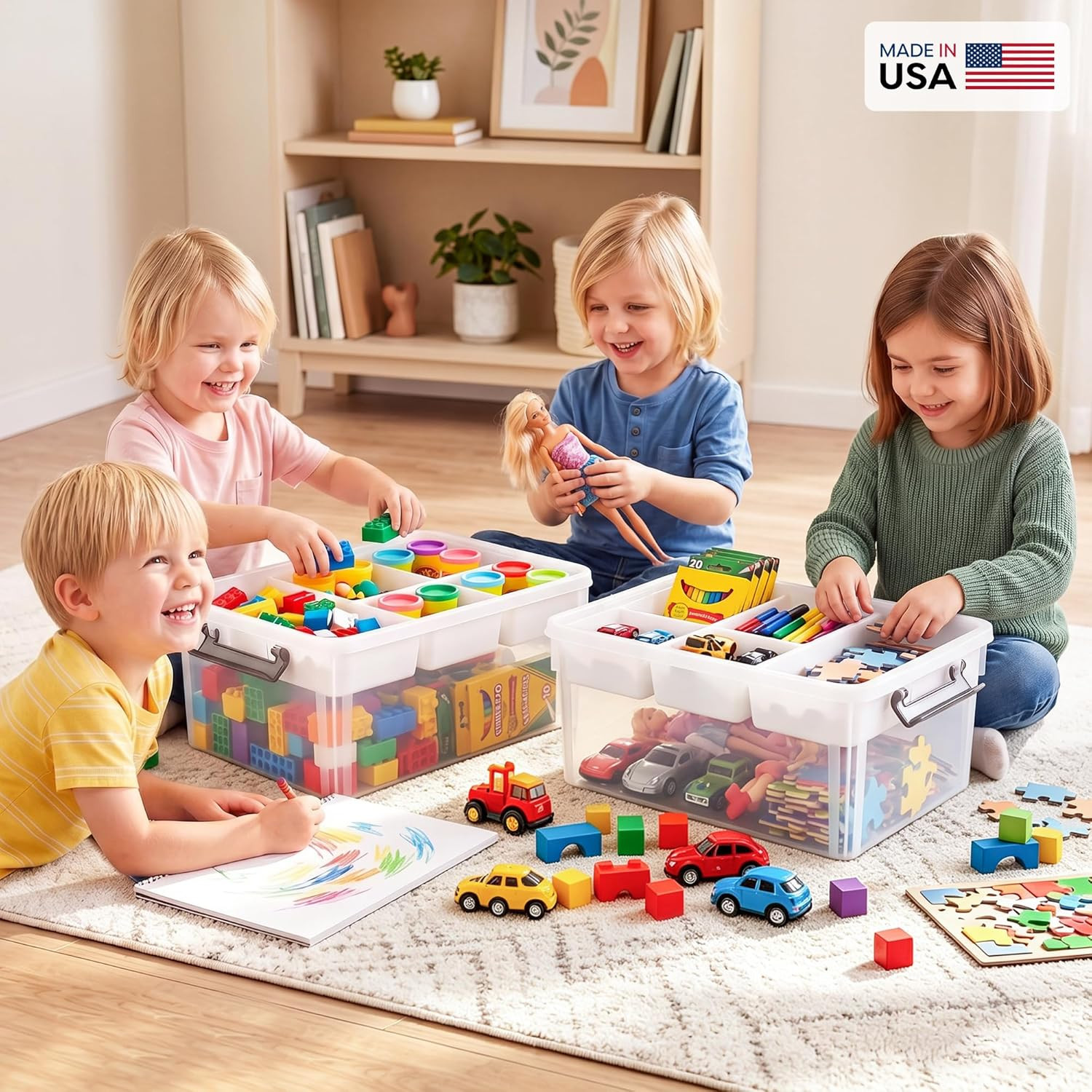 17 QT Plastic Storage Box with Removable Tray Craft Organizers and Storage Clear