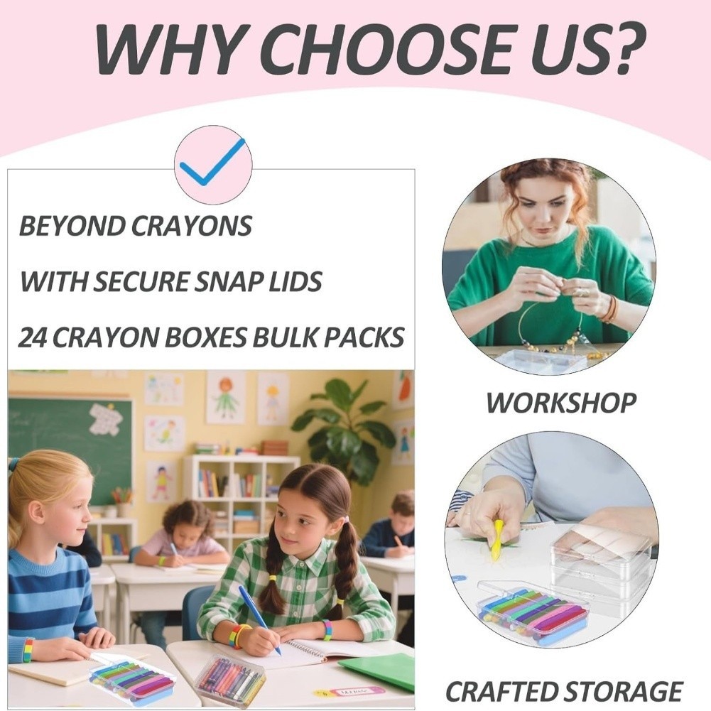 Clear Storage Boxes 24 Pack with Lids for Crayon and Small Item Organization