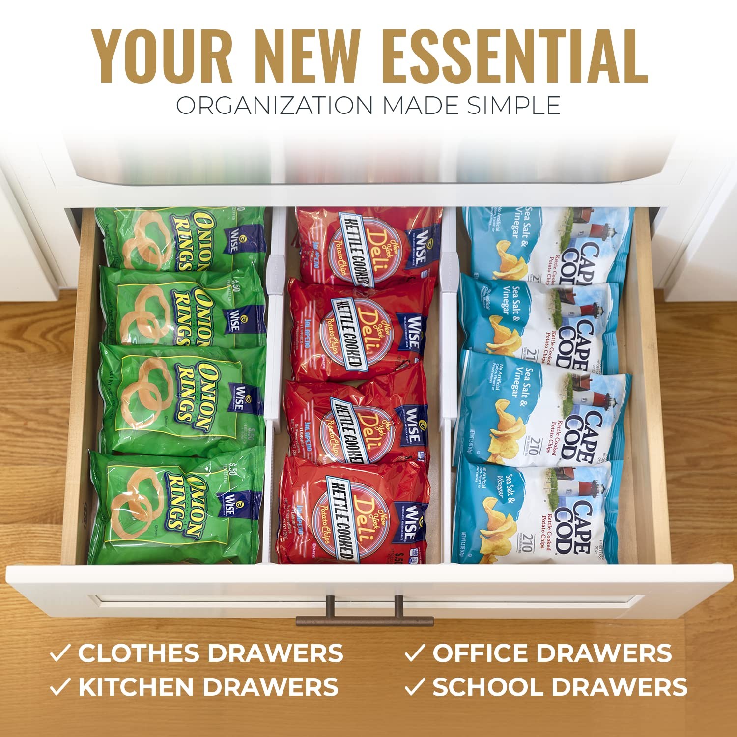 Adjustable Deep Drawer Divider – 6&Prime; Tall, Expandable 13-22&Prime;, 4-Pack, Non-Slip…