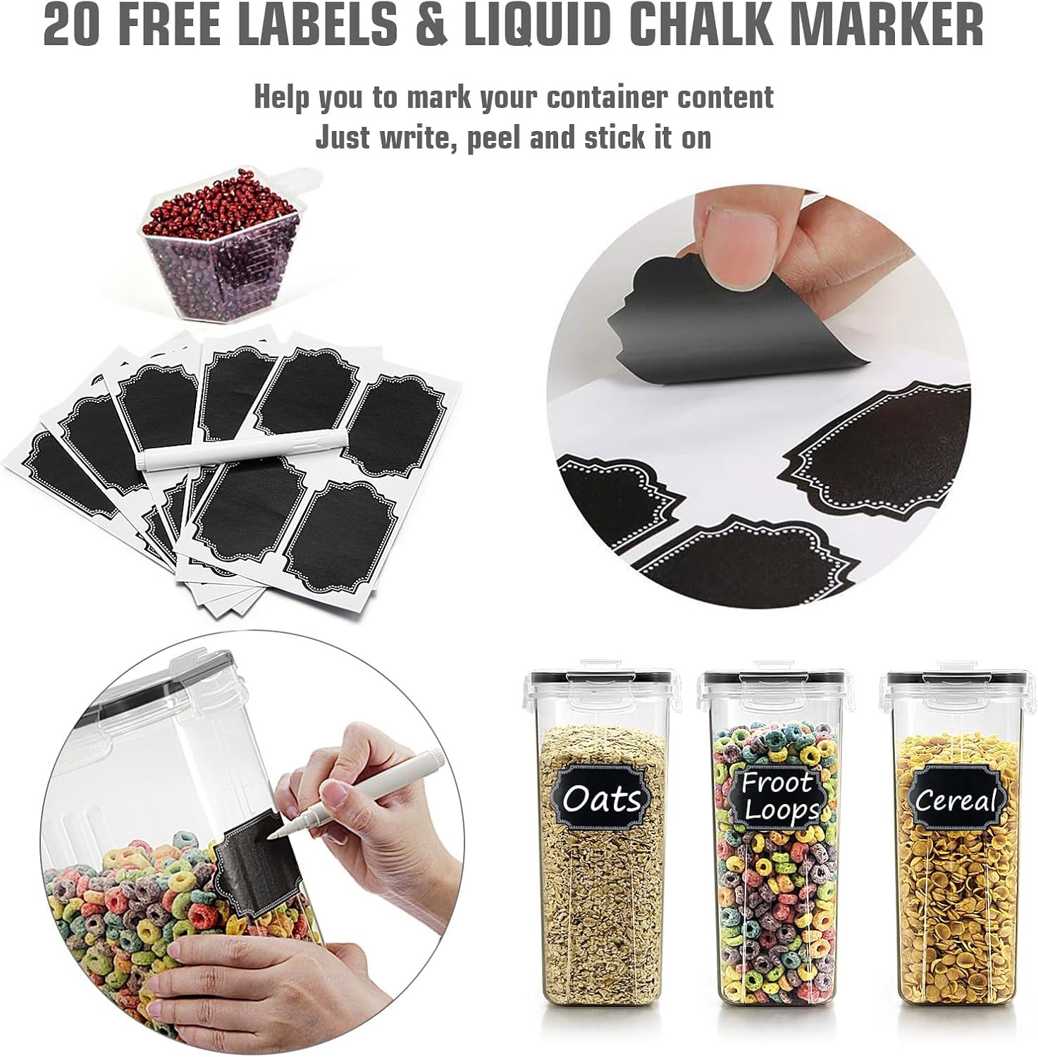 Cereal Storage Containers Set, Large BPA Free Plastic Airtight