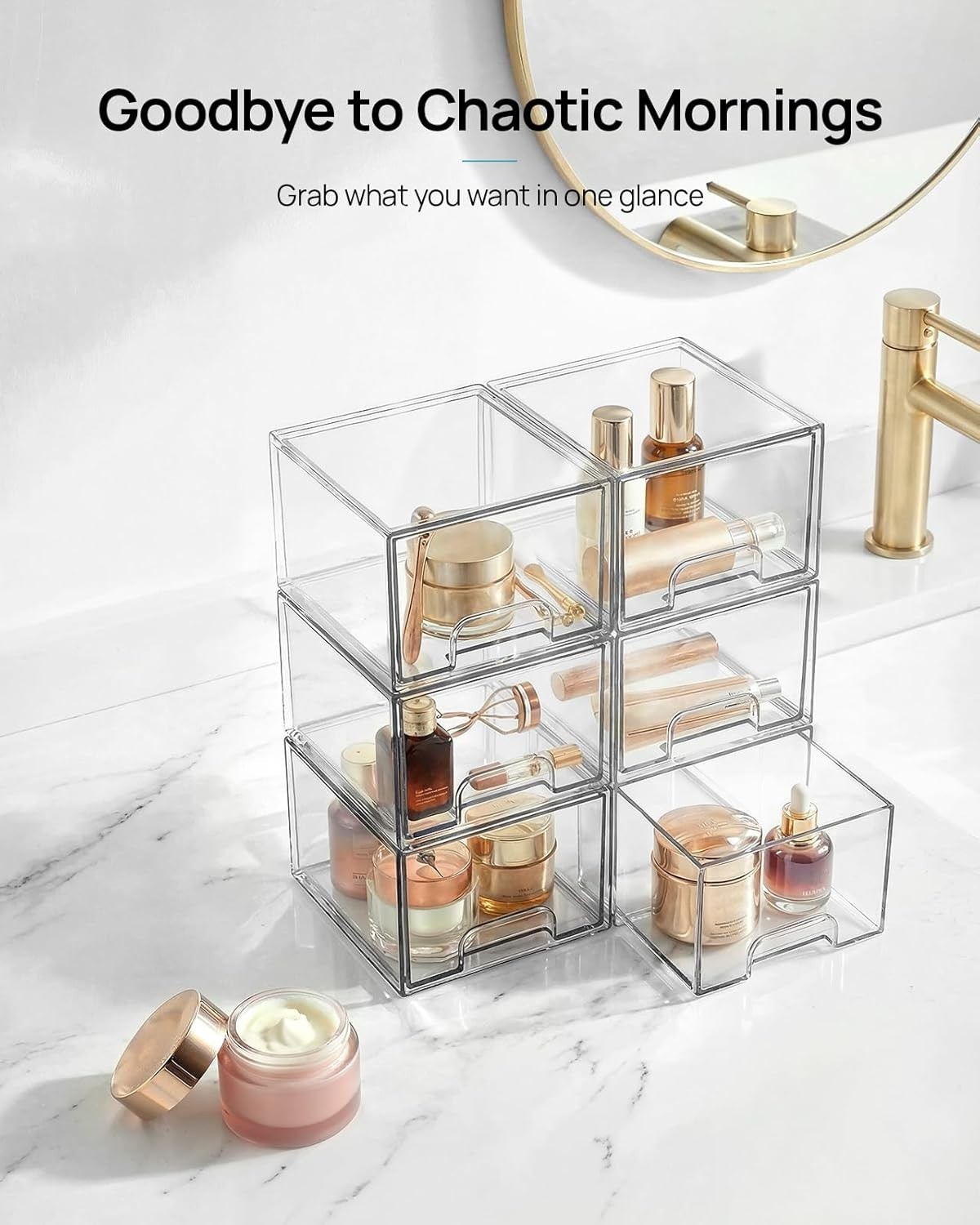 4 Pack Clear Acrylic Stackable Drawers – Stylish Makeup & Home Organizer