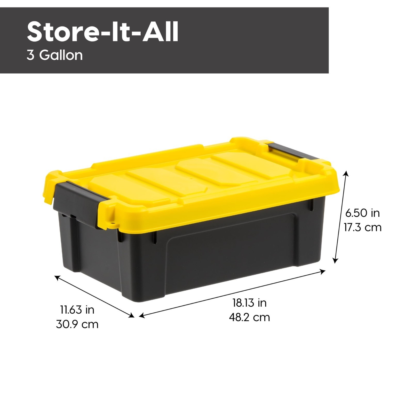 3 Gal. Heavy-Duty Stackable Storage Tote, Black with Yellow Lid (Set of 5)