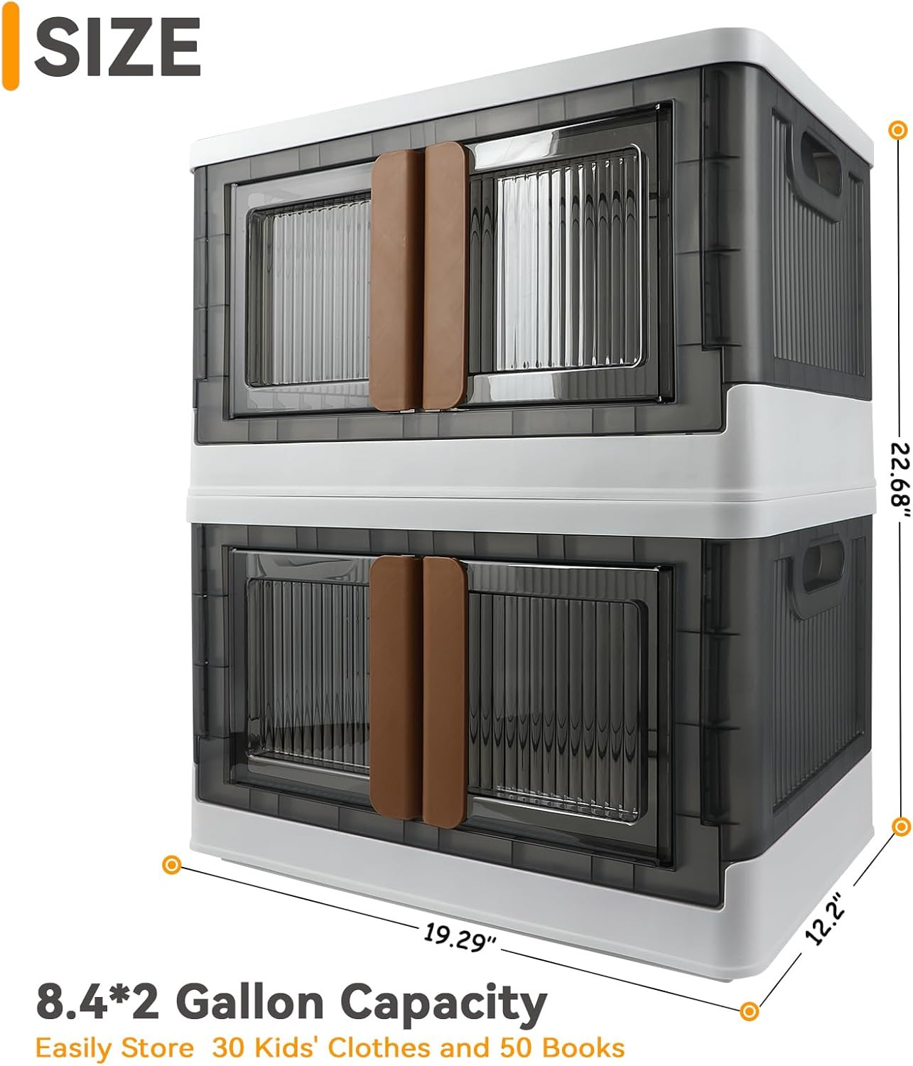 Storage Bin, Plastic Cabinet, 8.4 Gallon Capacity (32L per One), 2 Pack, Collaps