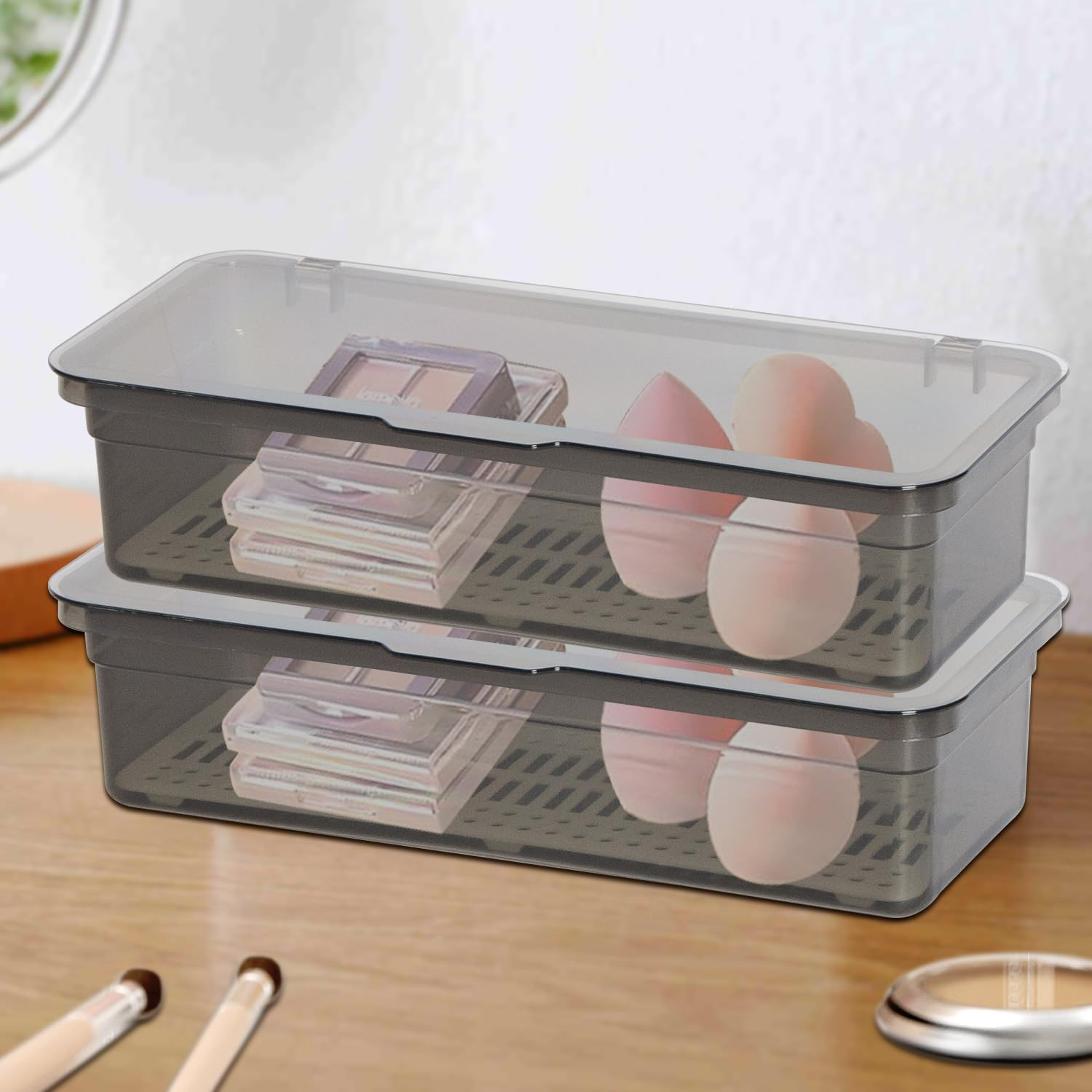 Clear Stackable Storage Drawers,Plastic Organizers Bins with Lid for Makeup P…