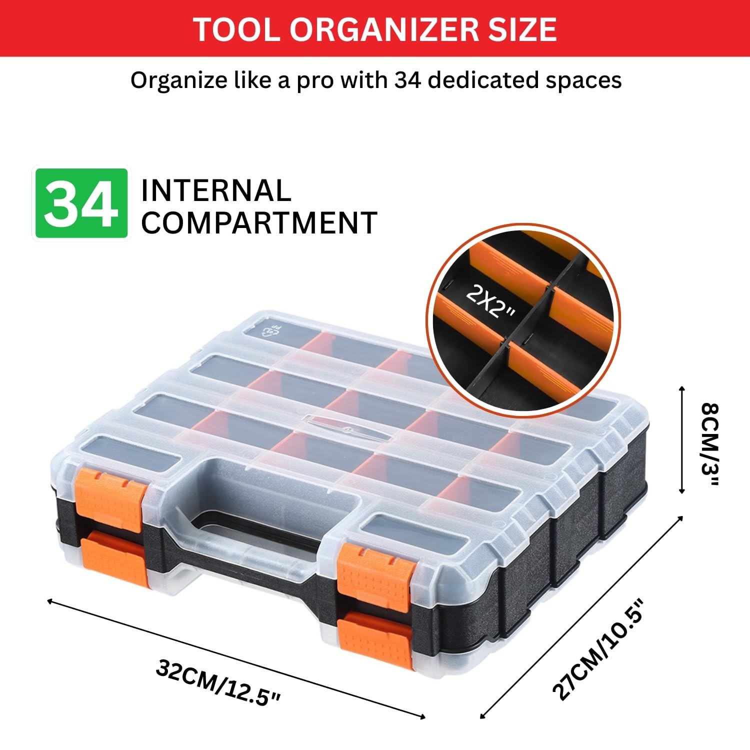 34-Compartment Portable Hardware Organizer Box – Double-Sided Storage for Screws