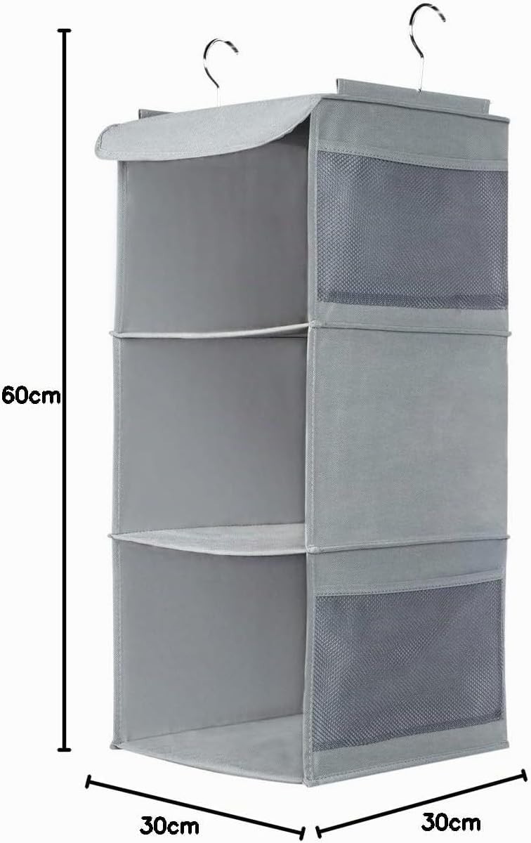 Hanging shelf, grey, 3 compartments, practical wardrobe organizer with…