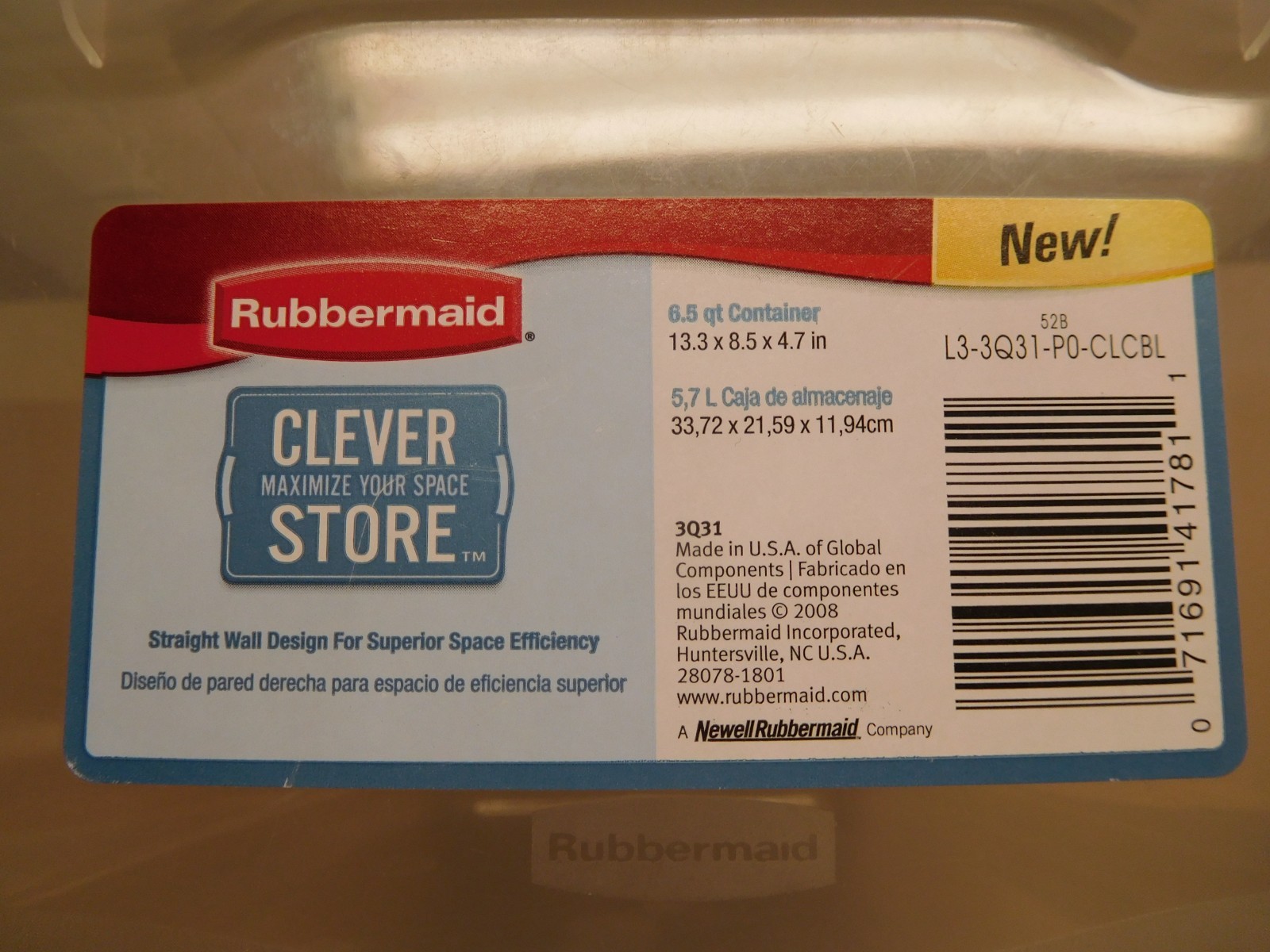 (Lot of 2) Rubbermaid Clever Store 6.5 Qt Rectangular Storage Containers — 2008