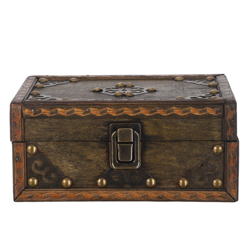 Vintage Jewelry Box Wooden Treasure Chest Decorative Trinket Organizer