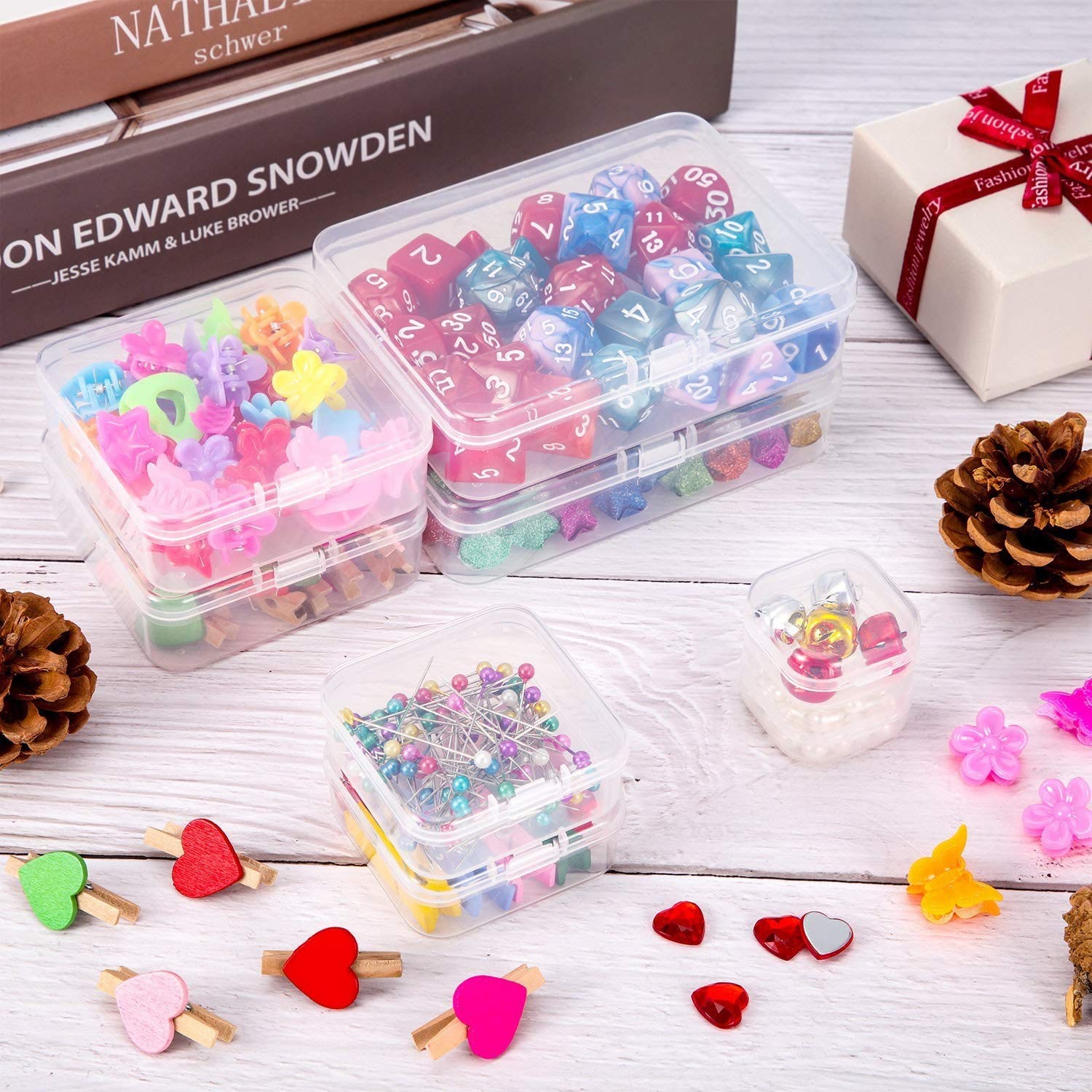 48 Clear Plastic Small Storage Boxes Hinged Lid Craft Bead Jewelry Organizer
