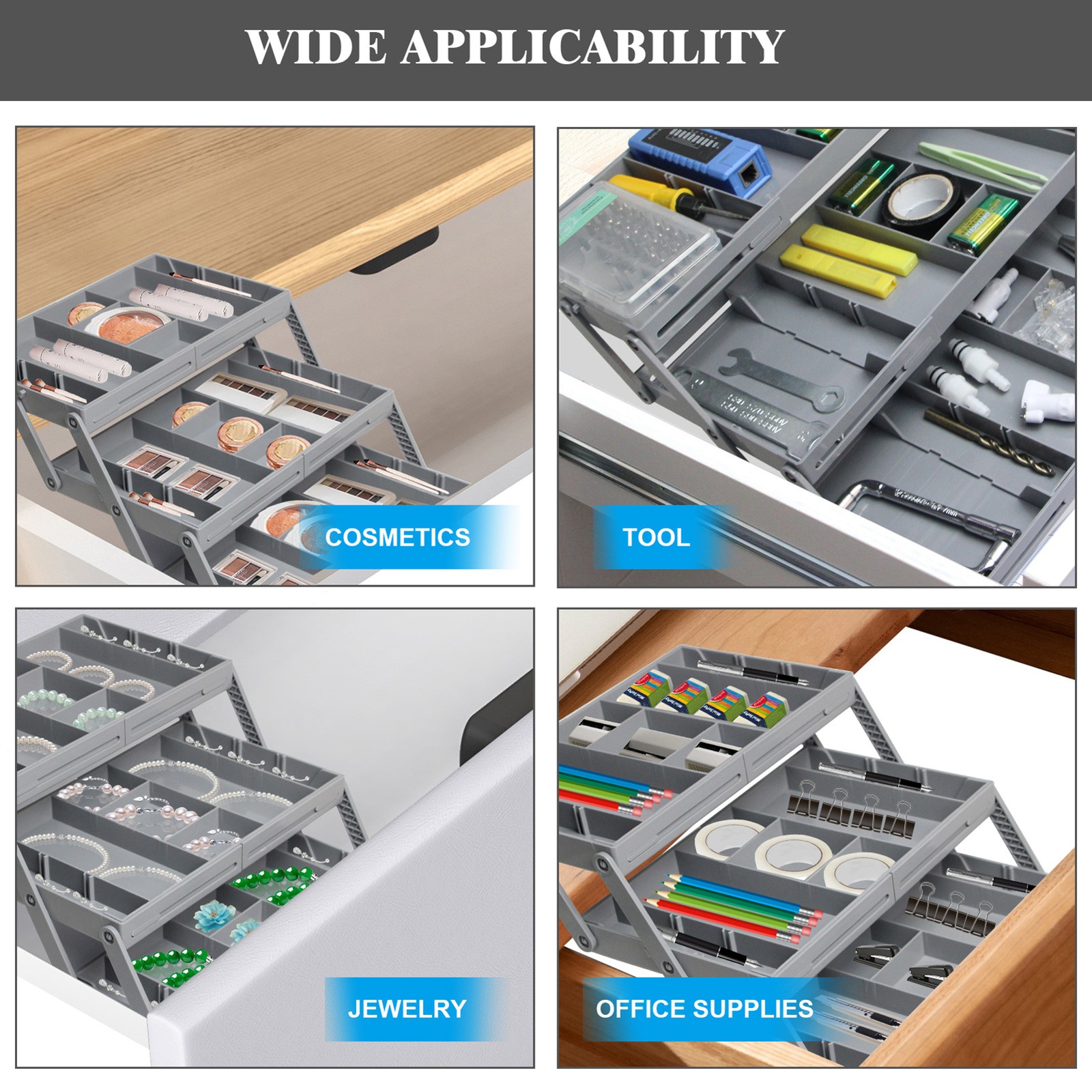 ABS Plastic Adjustable Dividers Drawer Organizer Large Capacity Foldable