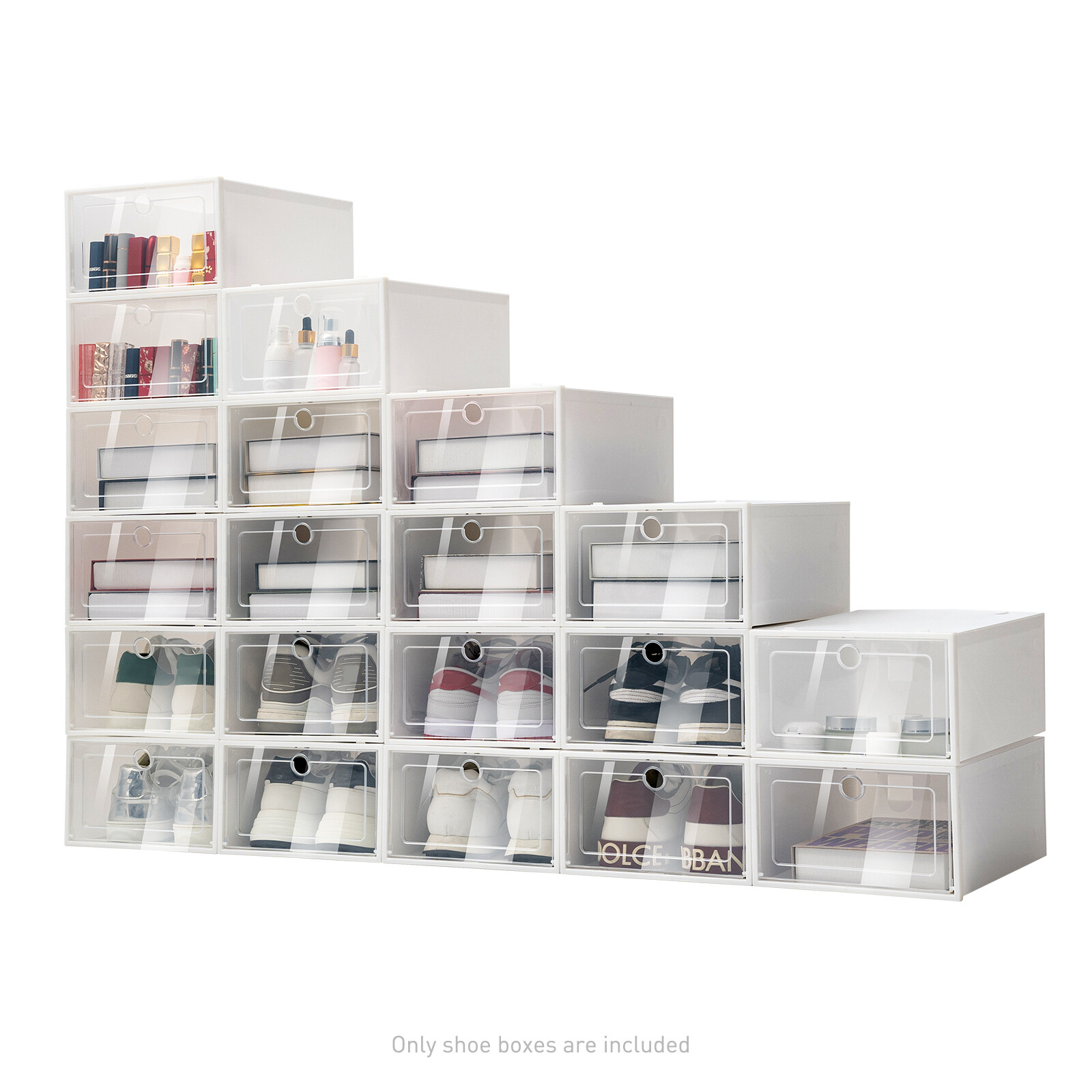 20/24pcs Plastic Shoe Box Kit Foldable Stack Storage Clear Home Organizer Rack