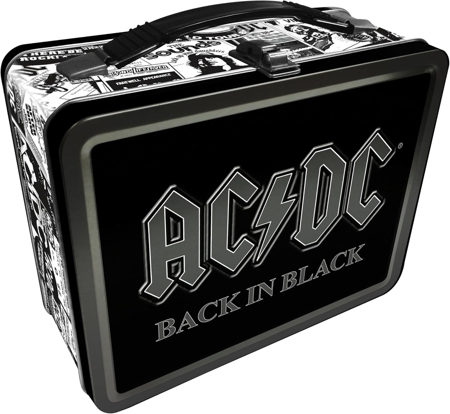 AC/DC Fun Box – Sturdy Tin Storage Box with Plastic Handle & Embossed Front Cove