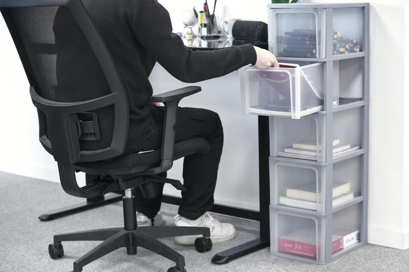 , Plastic Drawer Box with 5 Deep Drawers, Grey, EasyPullSystem, A4,…