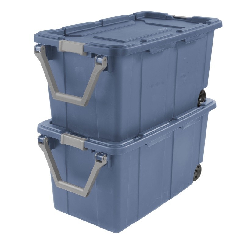 40 Gallon Wheeled Industrial Tote Rugged Plastic Storage Bin Latch Lid 2 Count