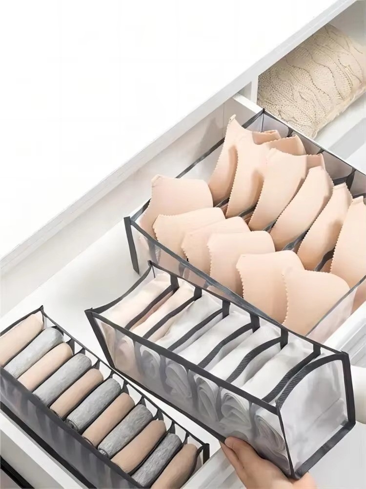 11 Grid Household Foldable Underwear Storage Box Polyester Drawer Split Mesh