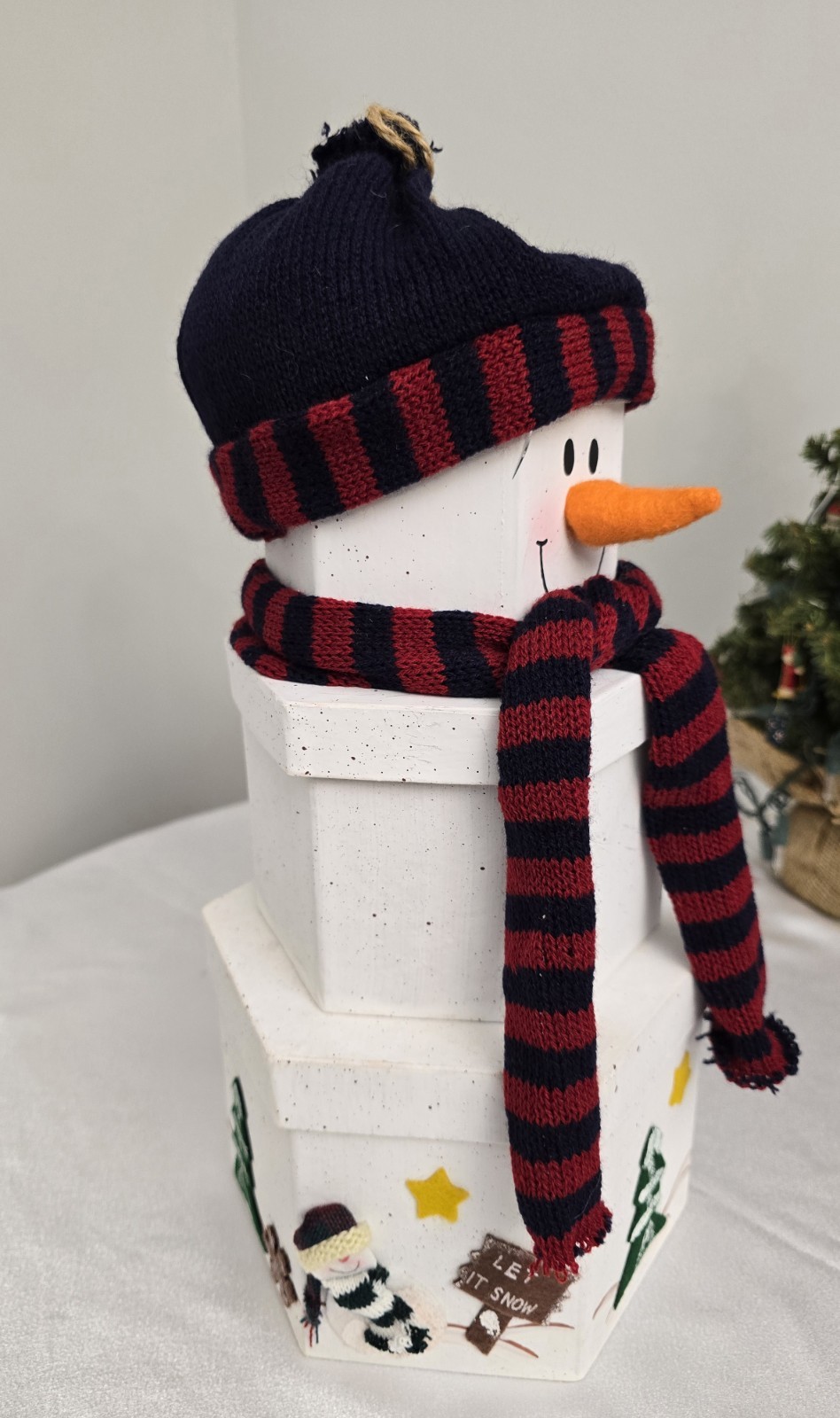 15&Prime; Tall Snowman Holiday 3 Stackable Storage Container Gift Boxes Hard Cardboard