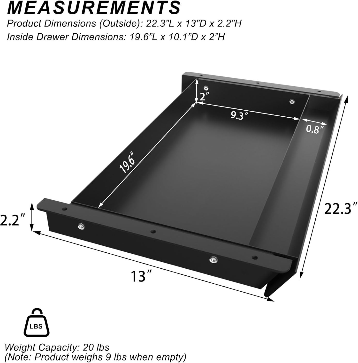 Durable Under Desk Sliding Drawer with Integrated Pencil Tray – 60° Tilt Design